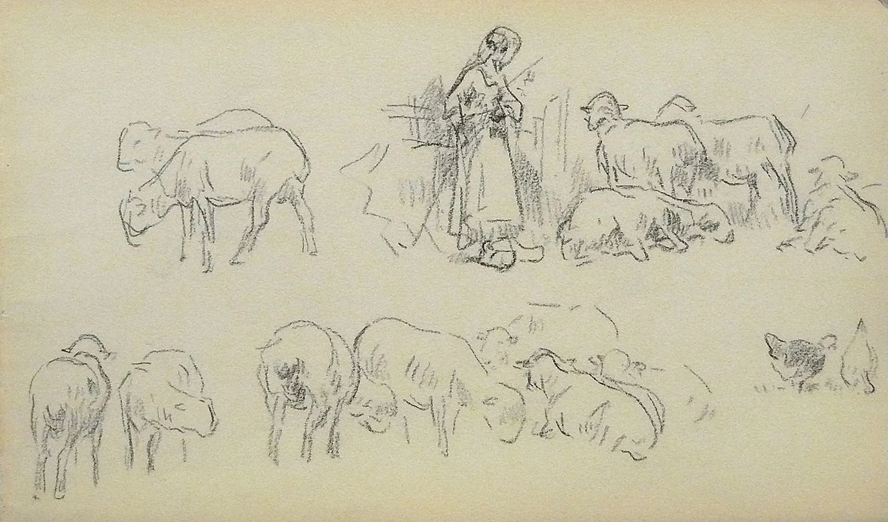 Foglio di studio per pecore, agricoltori e pastori